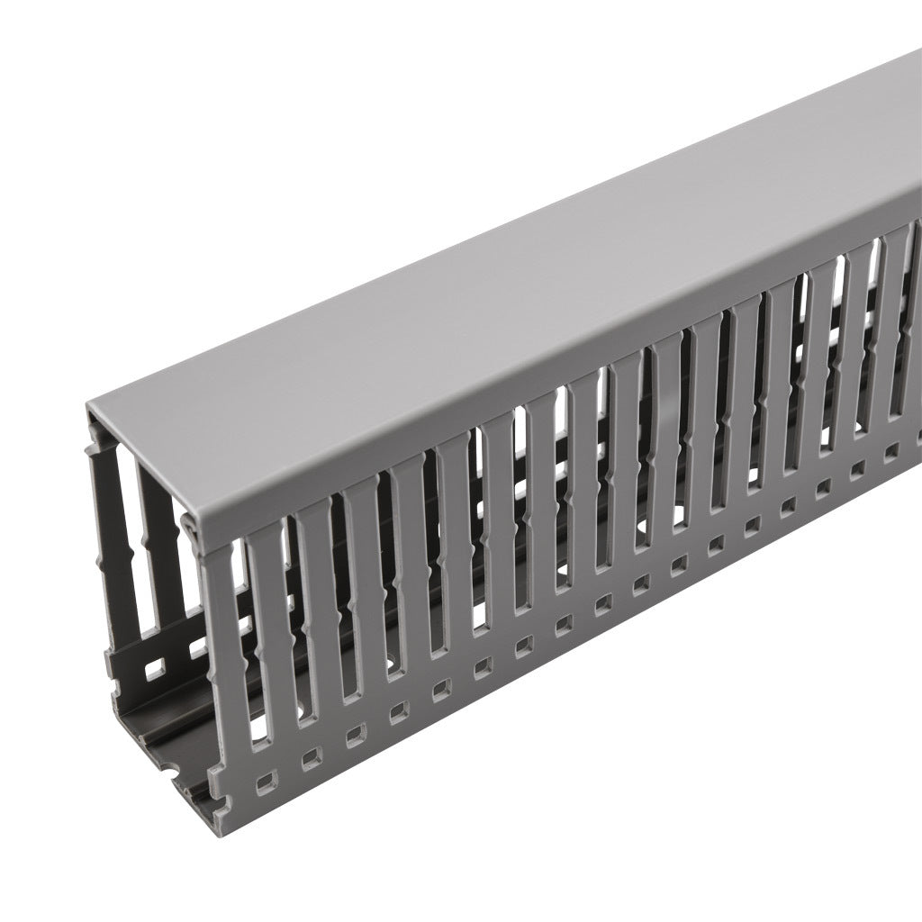 AchieVe WDN series open slot narrow finger wire duct, 1.5in width, 3in height, 6.5ft/2m length, gray. Cover included.-WDN-1530G-1
