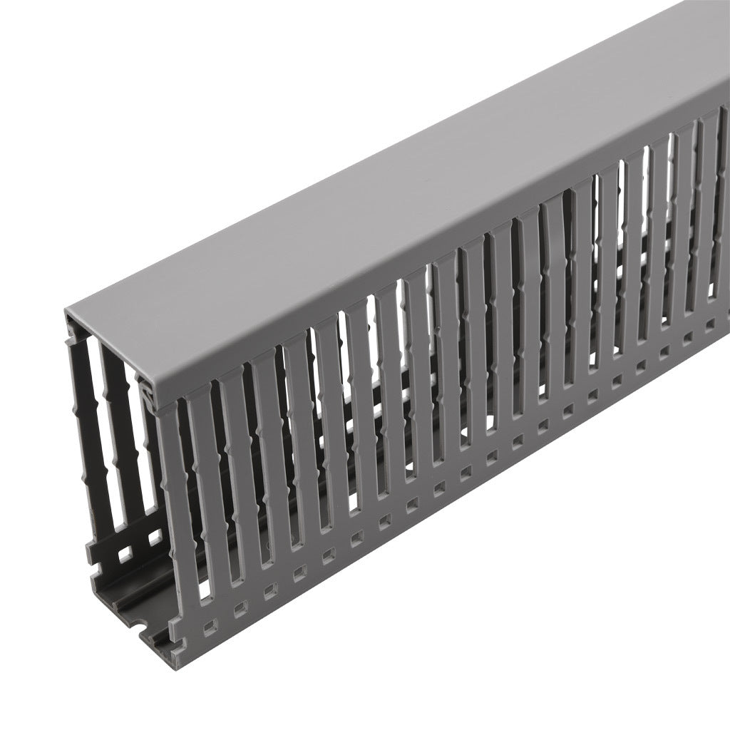 AchieVe WDN series open slot narrow finger wire duct, 1.5in width, 4in height, 6.5ft/2m length, gray. Cover included.-WDN-1540G-1