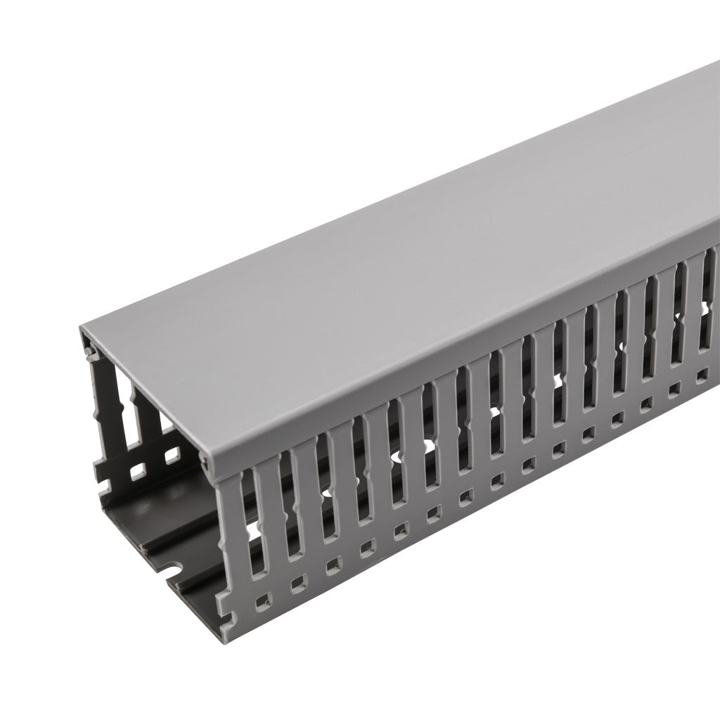 AchieVe WDN series open slot narrow finger wire duct, 2.25in width, 2.25in height, 6.5ft/2m length, gray. Cover included.-WDN-2222G-1