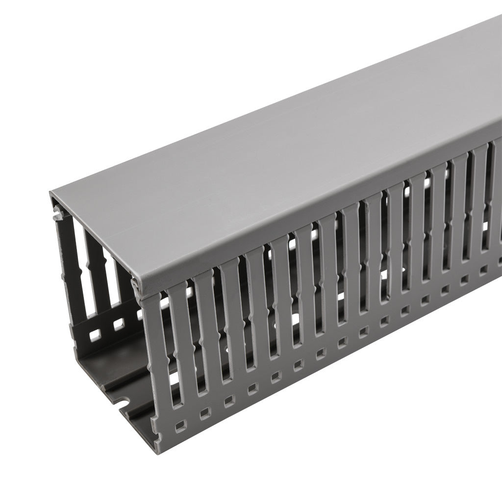 AchieVe WDN series open slot narrow finger wire duct, 2.25in width, 3in height, 6.5ft/2m length, gray. Cover included.-WDN-2230G-1