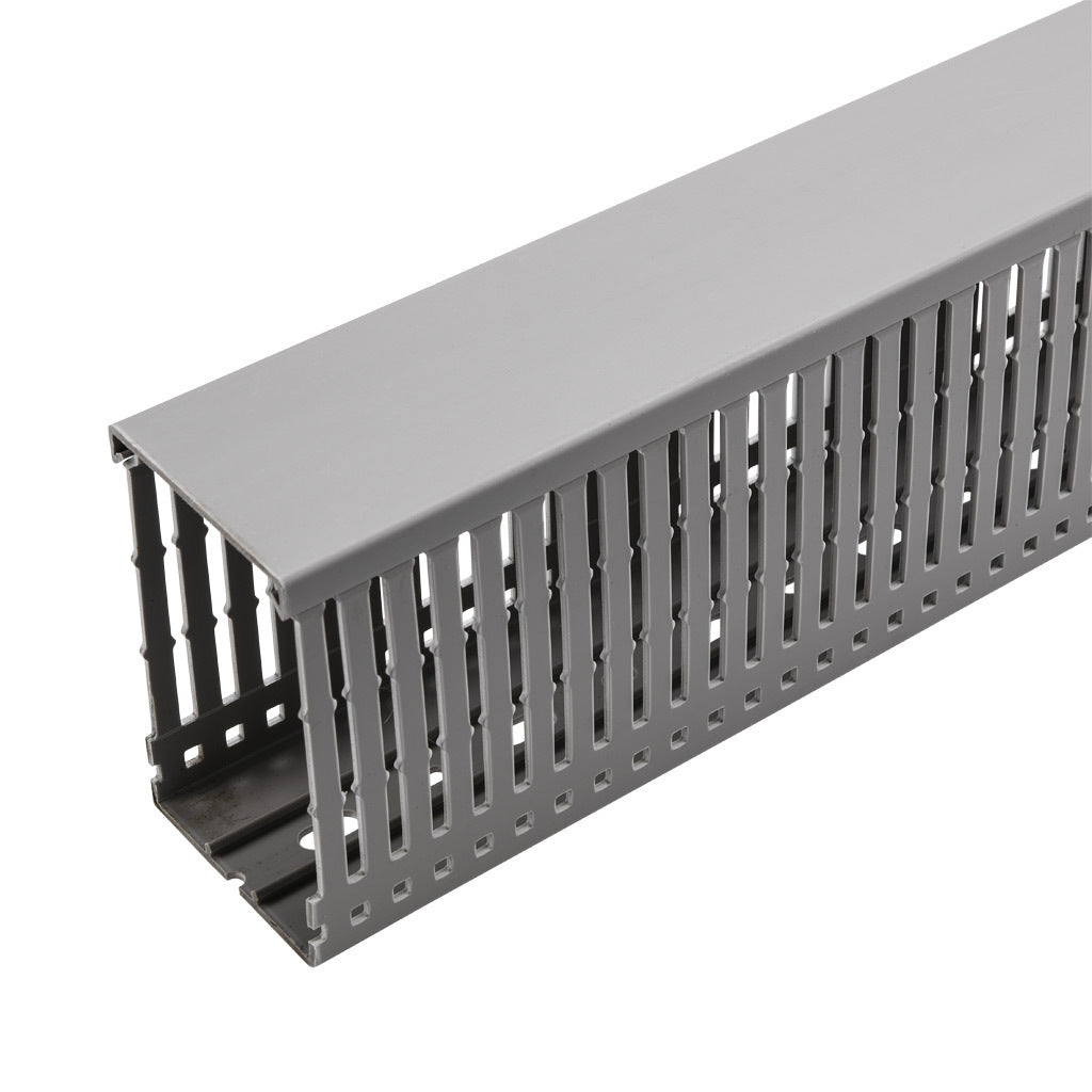 AchieVe WDN series open slot narrow finger wire duct, 2.25in width, 4in height, 6.5ft/2m length, gray. Cover included.-WDN-2240G-1