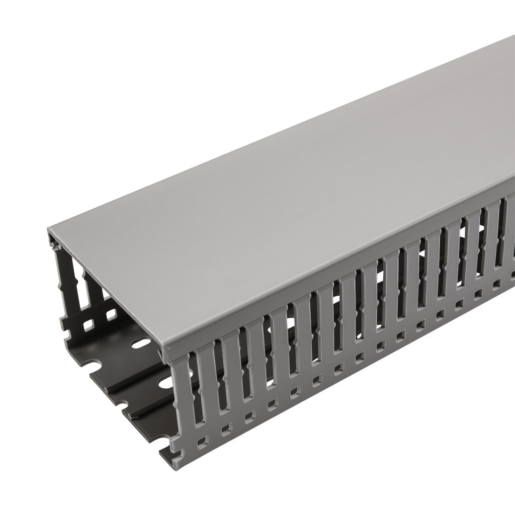 AchieVe WDN series open slot narrow finger wire duct, 3in width, 2.25in height, 6.5ft/2m length, gray. Cover included.-WDN-3022G-1