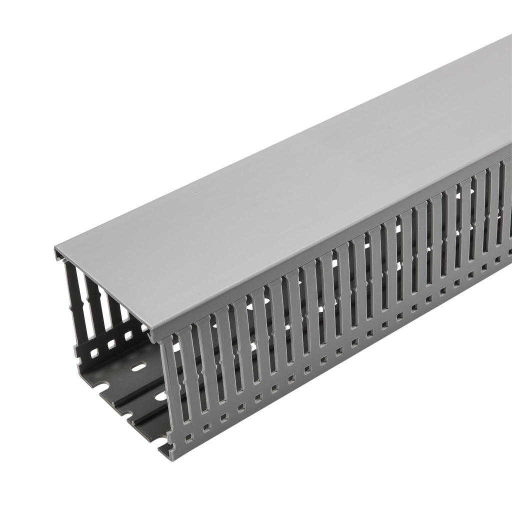AchieVe WDN series open slot narrow finger wire duct, 3in width, 3in height, 6.5ft/2m length, gray. Cover included.-WDN-3030G-1