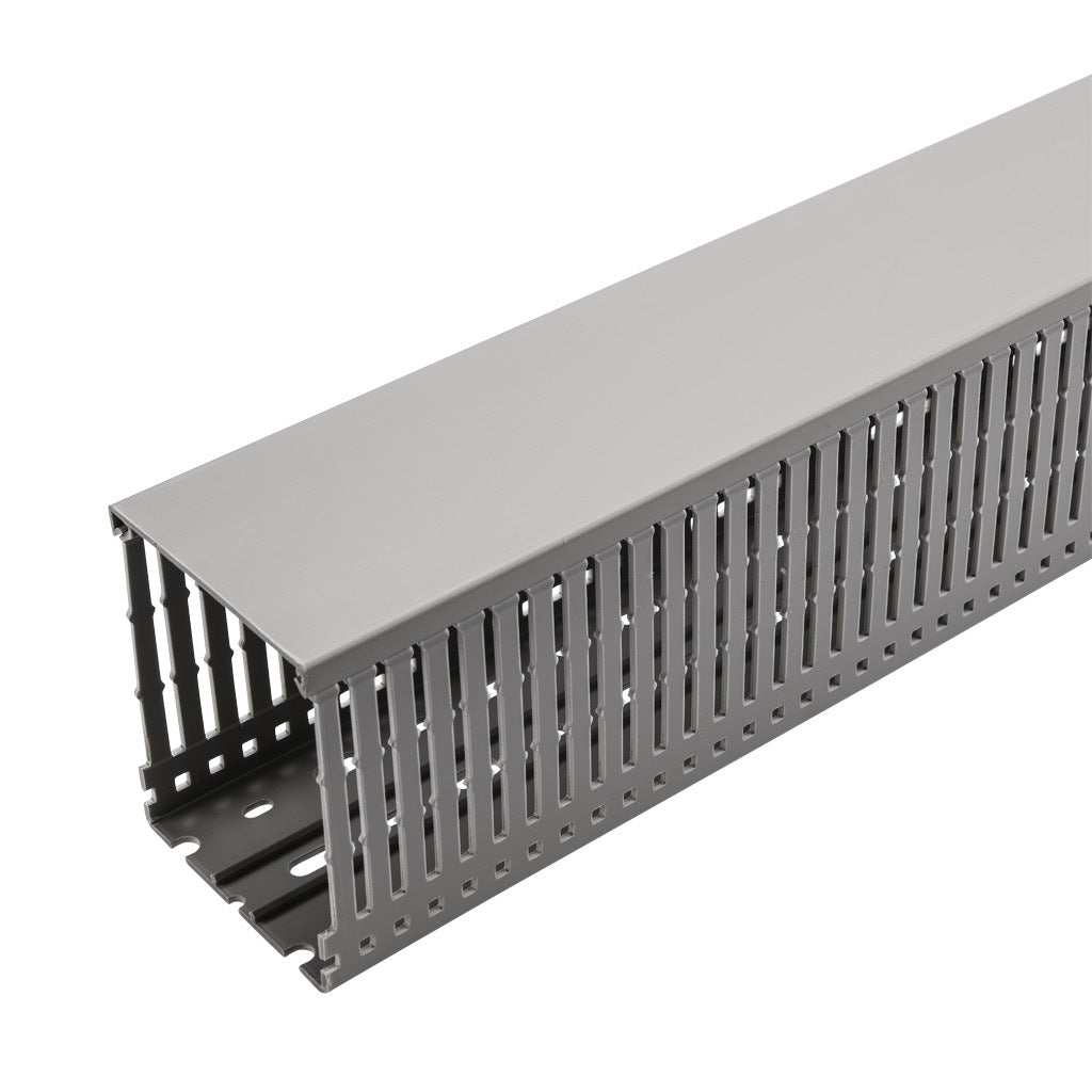 AchieVe WDN series open slot narrow finger wire duct, 3in width, 4in height, 6.5ft/2m length, gray. Cover included.-WDN-3040G-1