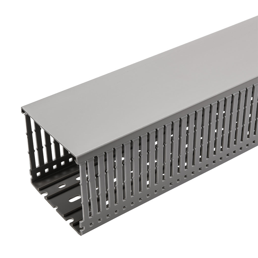 AchieVe WDN series open slot narrow finger wire duct, 4in width, 4in height, 6.5ft/2m length, gray. Cover included.-WDN-4040G-1