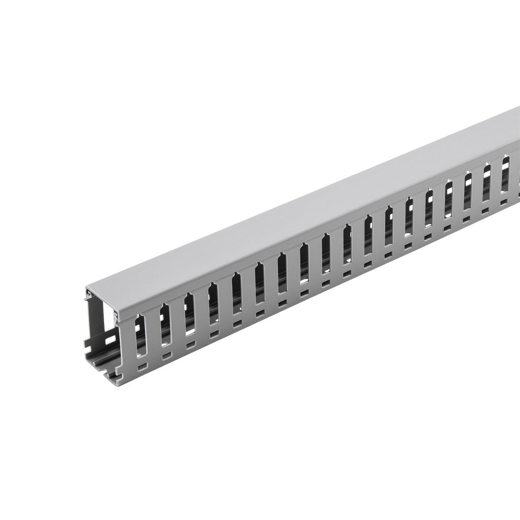 AchieVe WDW series open slot wide finger wire duct, 1.5in width, 2.25in height, 6.5ft/2m length, gray. Cover included.-WDW-1522G-1