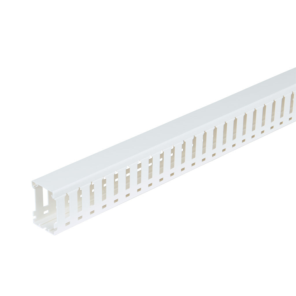 AchieVe WDW series open slot wide finger wire duct, 1.5in width, 2.25in height, 6.5ft/2m length, white. Cover included.-WDW-1522W-1