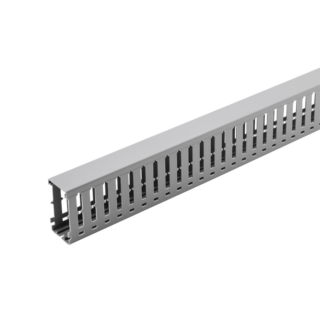 AchieVe WDW series open slot wide finger wire duct, 1.5in width, 3in height, 6.5ft/2m length, gray. Cover included.-WDW-1530G-1