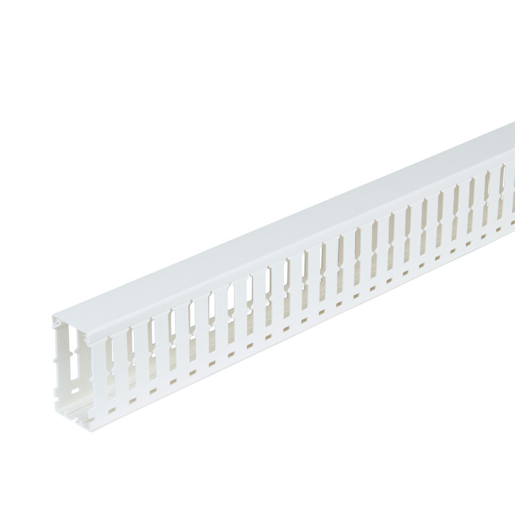 AchieVe WDW series open slot wide finger wire duct, 1.5in width, 3in height, 6.5ft/2m length, white. Cover included.-WDW-1530W-1
