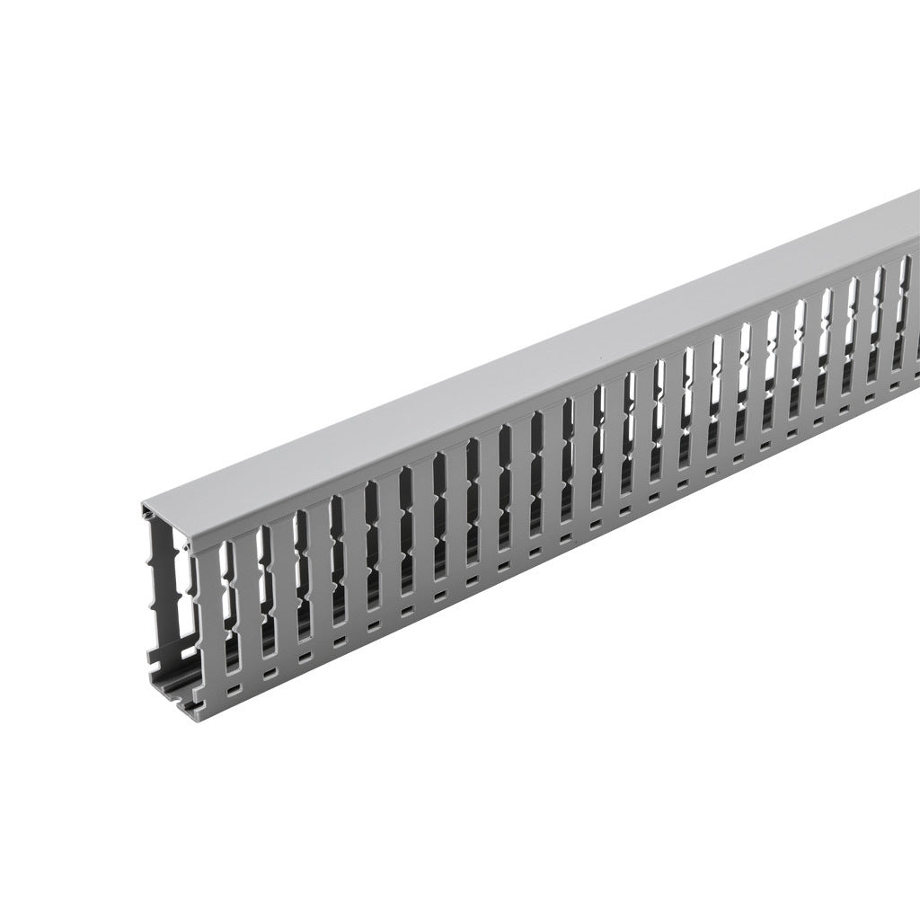 AchieVe WDW series open slot wide finger wire duct, 1.5in width, 4in height, 6.5ft/2m length, gray. Cover included.-WDW-1540G-1