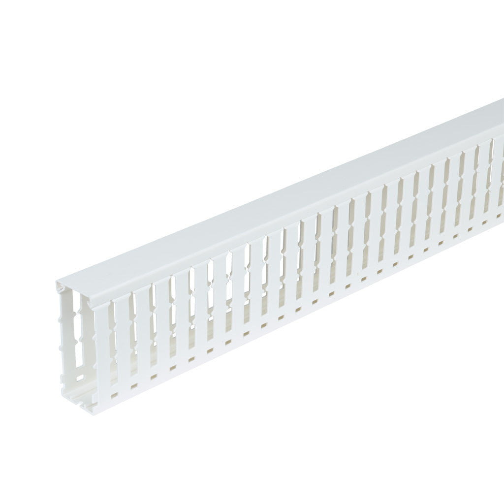 AchieVe WDW series open slot wide finger wire duct, 1.5in width, 4in height, 6.5ft/2m length, white. Cover included.-WDW-1540W-1