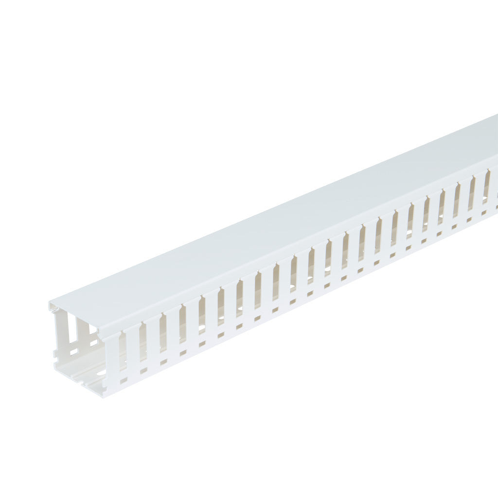 AchieVe WDW series open slot wide finger wire duct, 2.25in width, 2.25in height, 6.5ft/2m length, white. Cover included.-WDW-2222W-1
