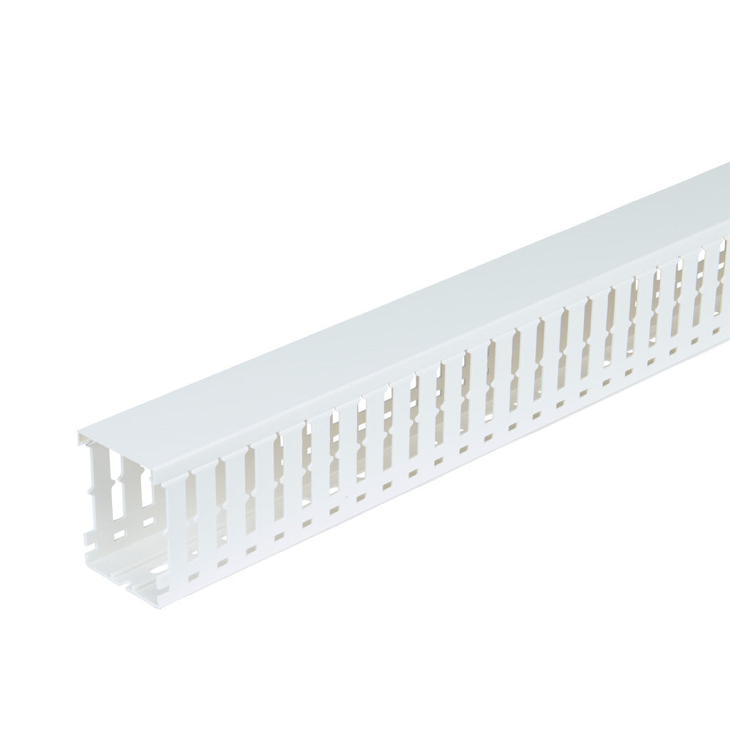 AchieVe WDW series open slot wide finger wire duct, 2.25in width, 3in height, 6.5ft/2m length, white. Cover included.-WDW-2230W-1