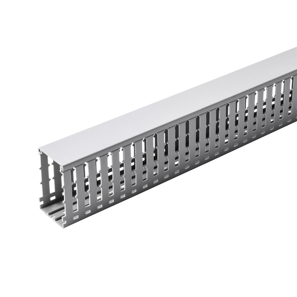 AchieVe WDW series open slot wide finger wire duct, 2.25in width, 4in height, 6.5ft/2m length, gray. Cover included.-WDW-2240G-1