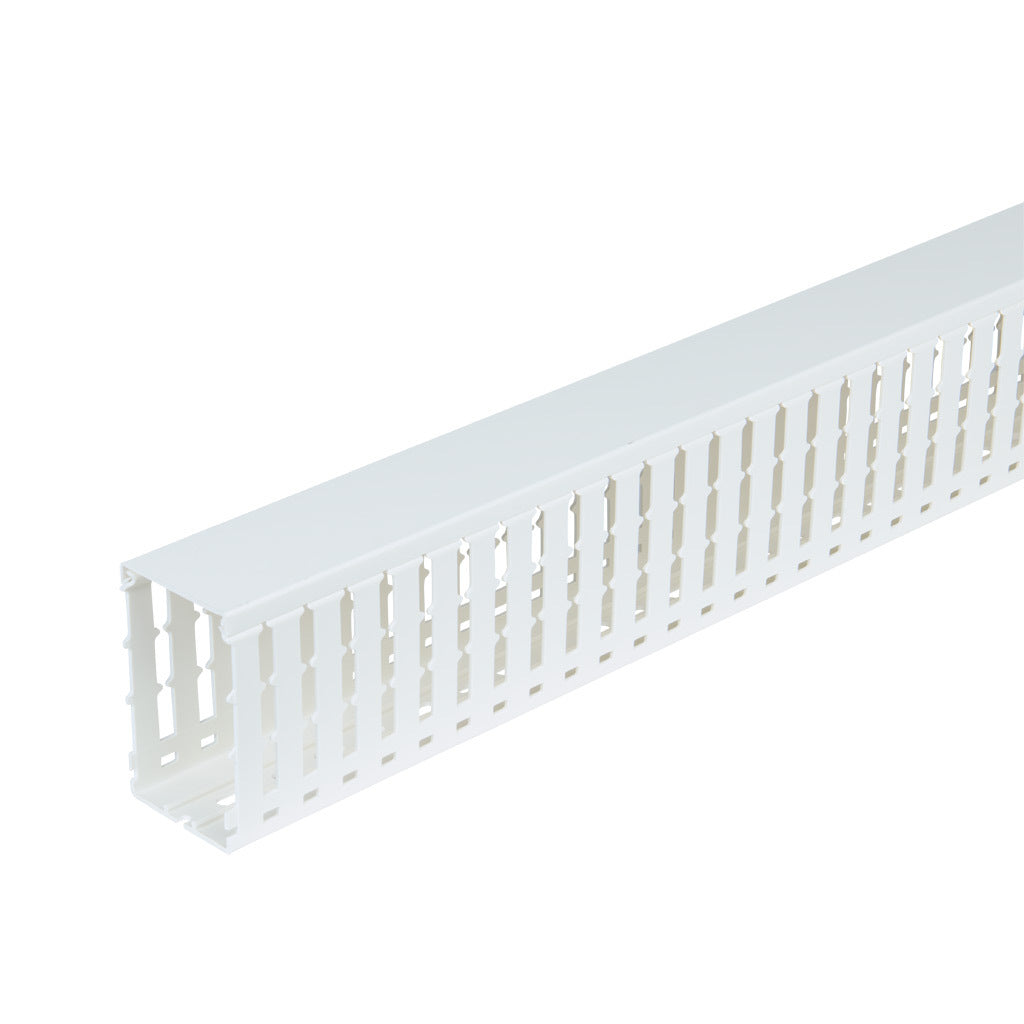 AchieVe WDW series open slot wide finger wire duct, 2.25in width, 4in height, 6.5ft/2m length, white. Cover included.-WDW-2240W-1
