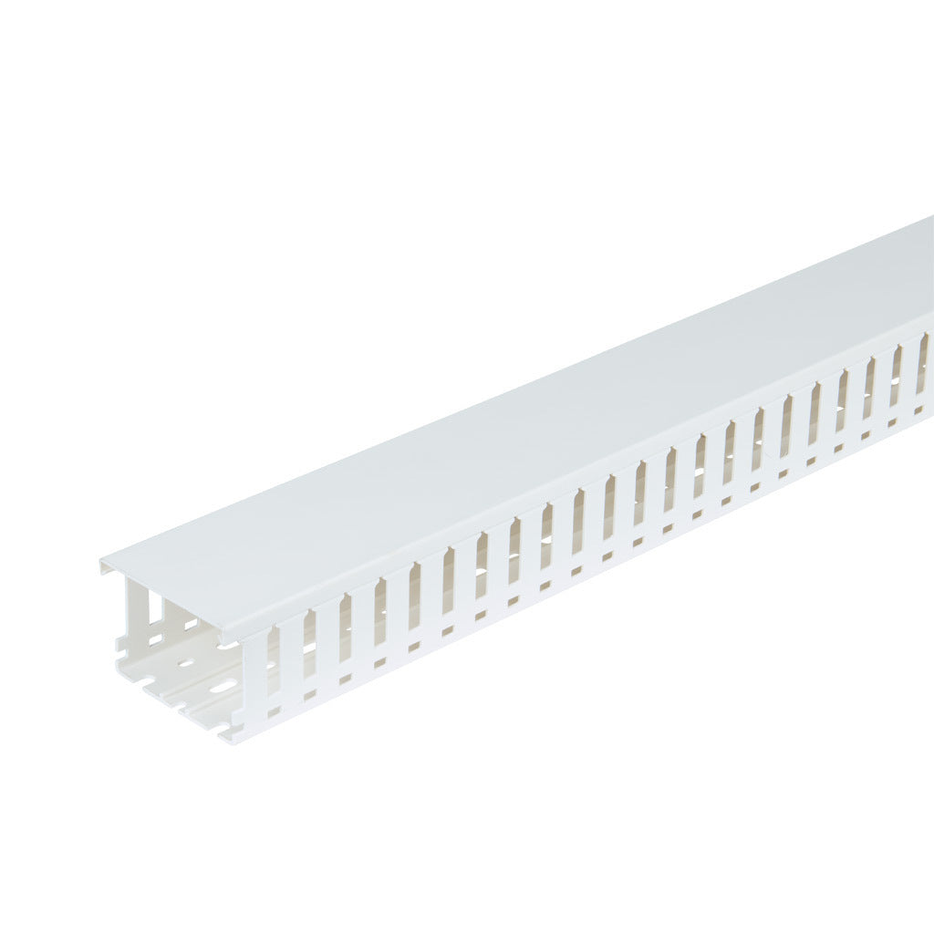 AchieVe WDW series open slot wide finger wire duct, 3in width, 2.25in height, 6.5ft/2m length, white. Cover included.-WDW-3022W-1