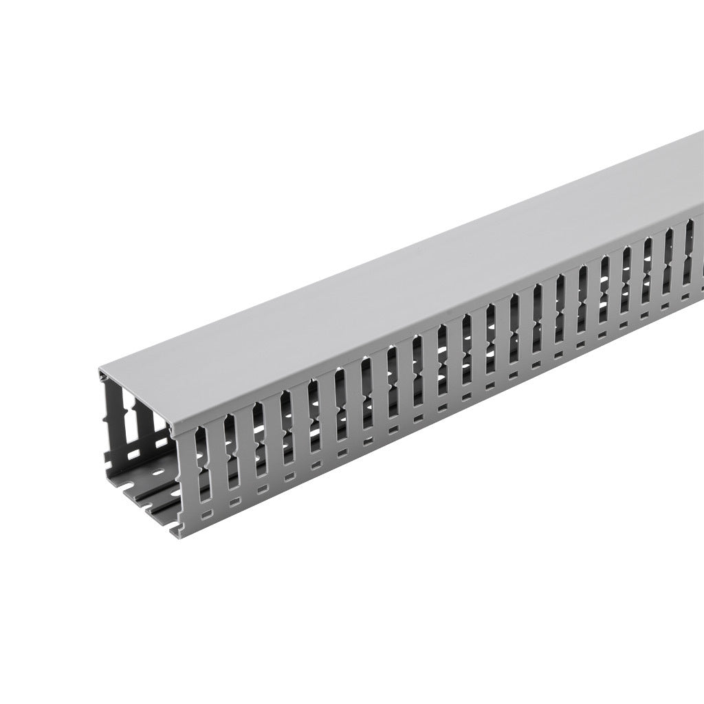 AchieVe WDW series open slot wide finger wire duct, 3in width, 3in height, 6.5ft/2m length, gray. Cover included.-WDW-3030G-1