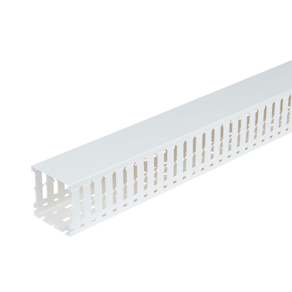AchieVe WDW series open slot wide finger wire duct, 3in width, 3in height, 6.5ft/2m length, white. Cover included.-WDW-3030W-1