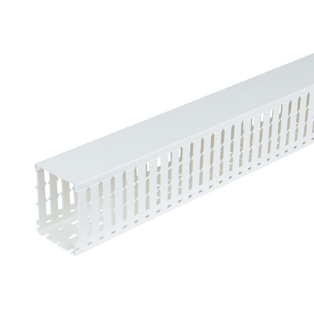 AchieVe WDW series open slot wide finger wire duct, 3in width, 4in height, 6.5ft/2m length, white. Cover included.-WDW-3040W-1