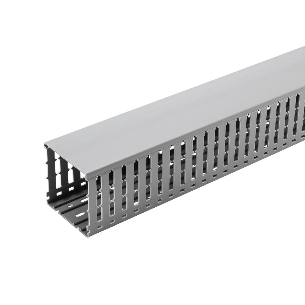 AchieVe WDW series open slot wide finger wire duct, 4in width, 4in height, 6.5ft/2m length, gray. Cover included.-WDW-4040G-1