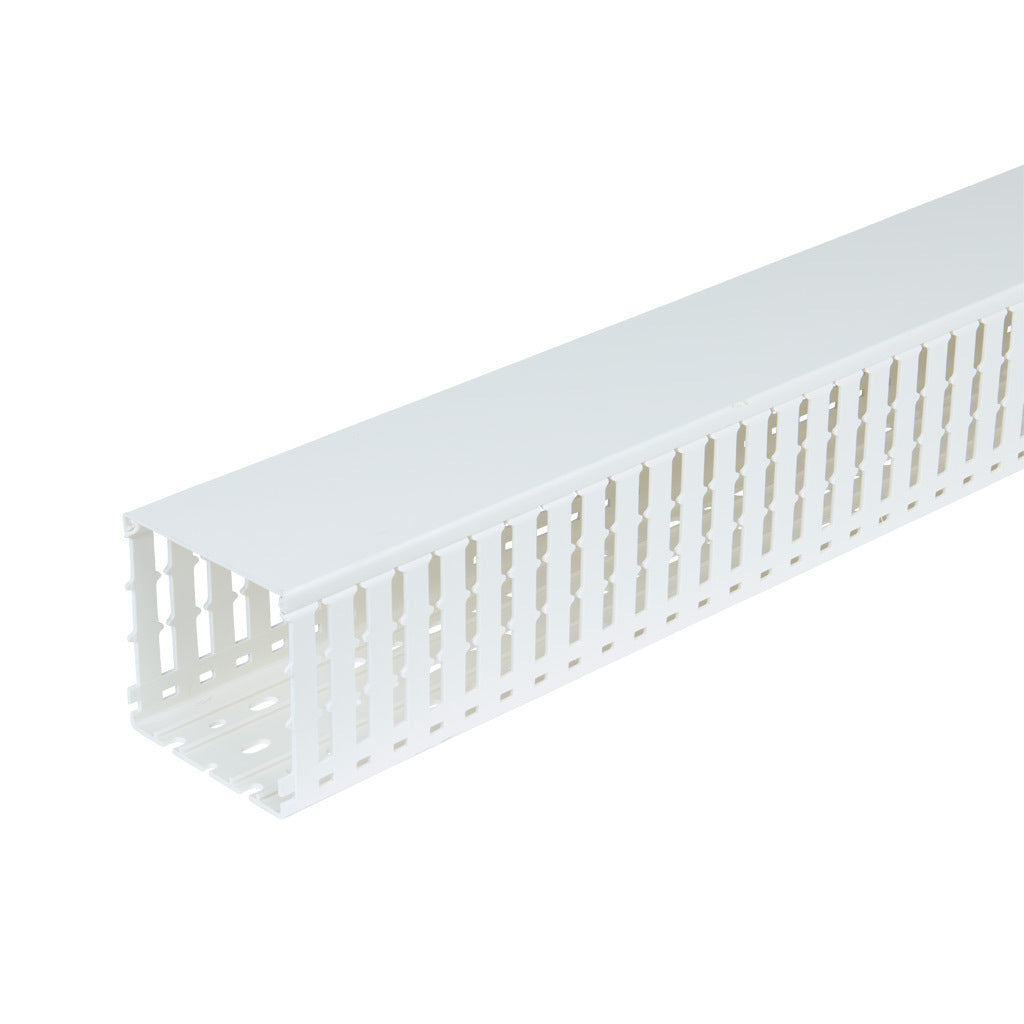 AchieVe WDW series open slot wide finger wire duct, 4in width, 4in height, 6.5ft/2m length, white. Cover included.-WDW-4040W-1