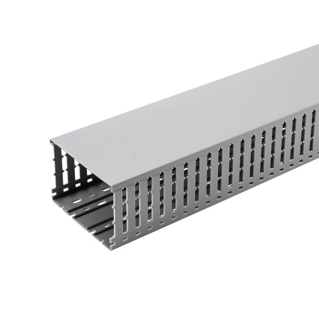 AchieVe WDW series open slot wide finger wire duct, 6in width, 4in height, 6.5ft/2m length, gray. Cover included.-WDW-6040G-1