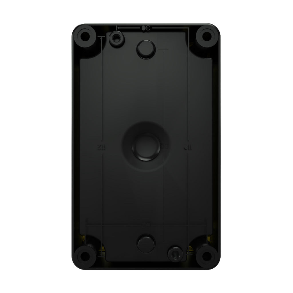 AttaBox Commander series pushbutton enclosure, 2 holes, 30mm, NEMA 1/3R/4X/6P/12, 5 x 3 x 3in (HxWxD), polycarbonate, yellow cover/black body, screw cover.-YW-COPC2PB