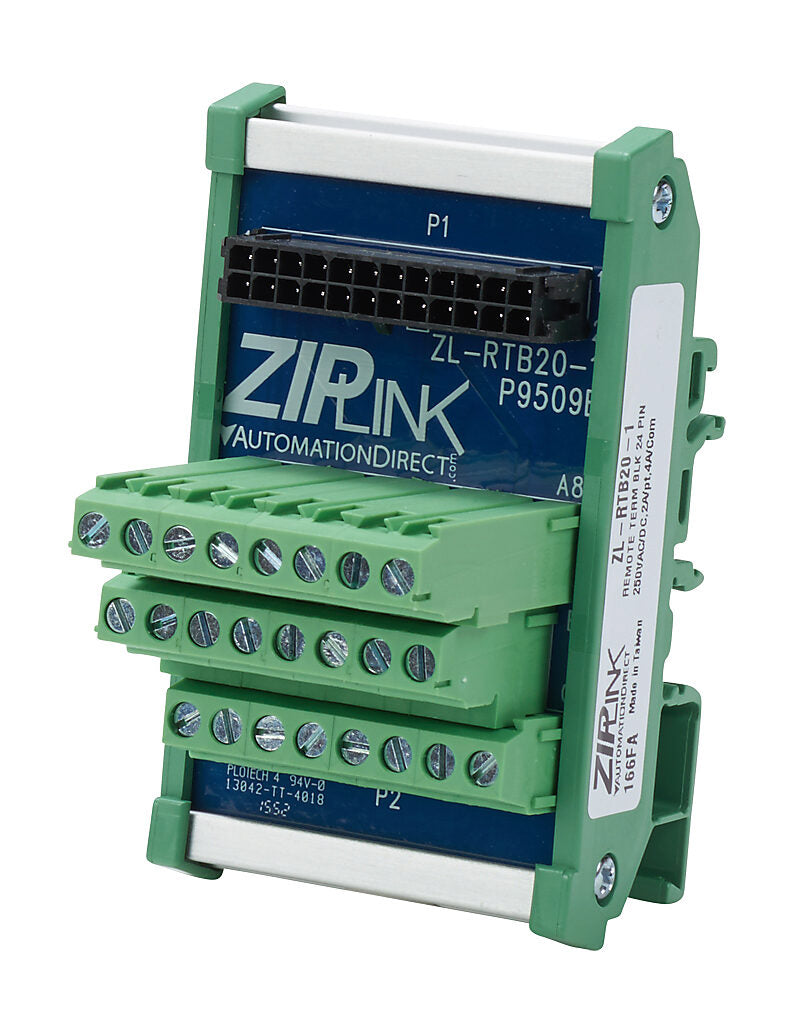ZIPLink reduced-width feedthrough module, 24-pole, DIN rail mount.-ZL-RTB20-1