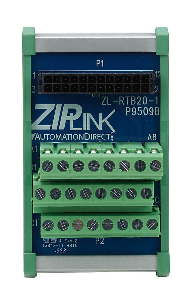 ZIPLink reduced-width feedthrough module, 24-pole, DIN rail mount.-ZL-RTB20-1
